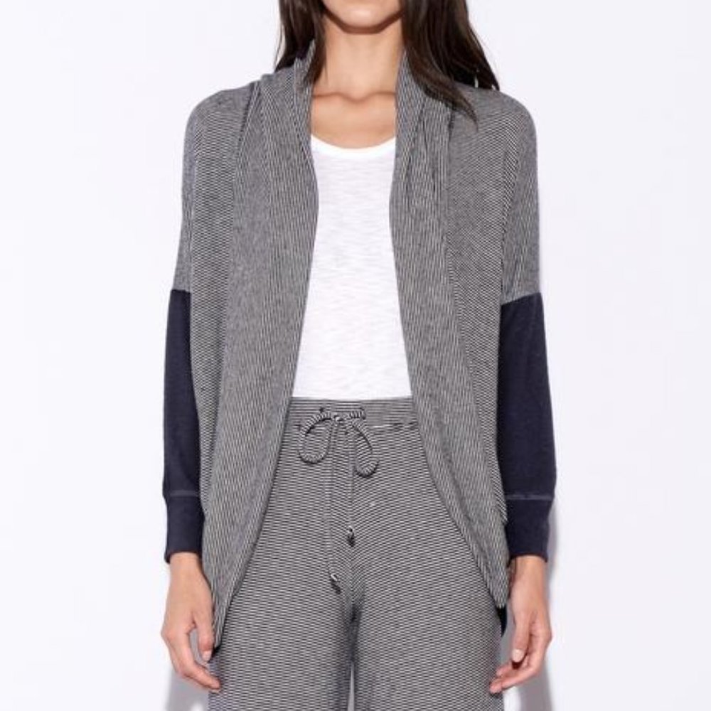 Sundry Knit Striped Cardigan Blue Open Front